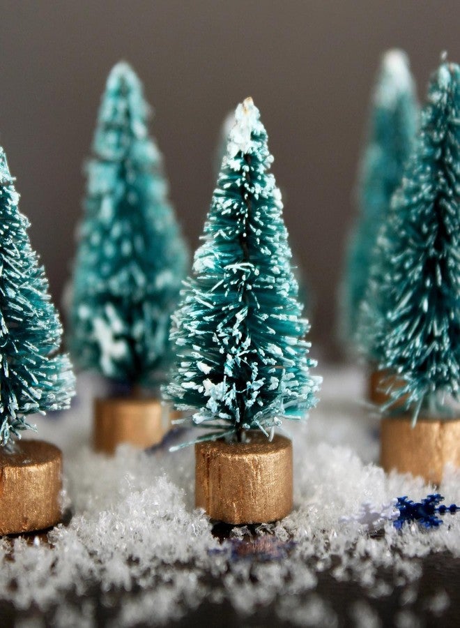 RillyRellow Miniature Christmas Trees, Frosted Evergreen Trees with Gold Wooden Bases, Christmas Trees with Snow, for Christmas Village, Diorama, Dollhouse or Fairy Garden (8PCS) - Image 2